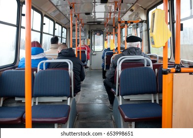 Old Bus Interior With People Inside