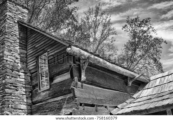 Old Cabin Rock Chimney Weathered Siding Stock Photo Edit Now