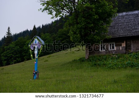 Old cabin in summer Carpathian mountains, Ukraine