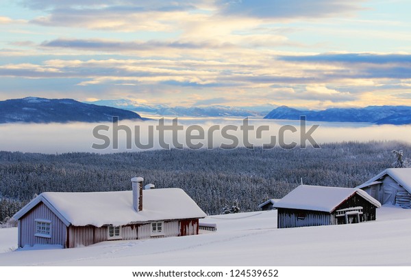 Old Cabins Winter Mountains Stock Photo Edit Now 124539652