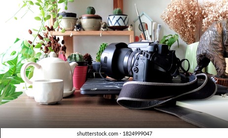 Old Camera on Table, Retro Camera, Photography...