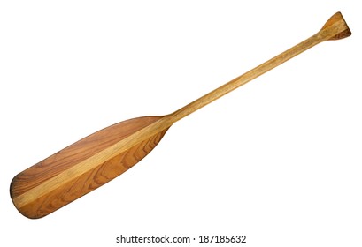 Old Canoe Paddle Laminated From Different Kind Of Wood, Isolated On White