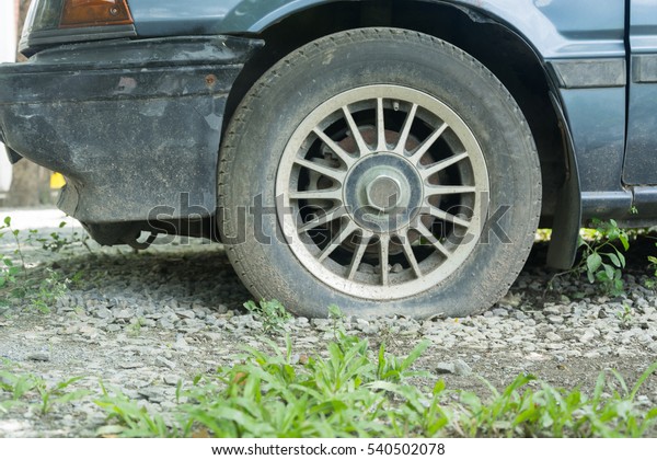 The old car be tire\
leak