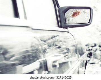 Old Car With Broken Mirror 