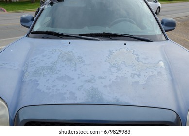 Old Car With Damage Hood, Color Peel Of