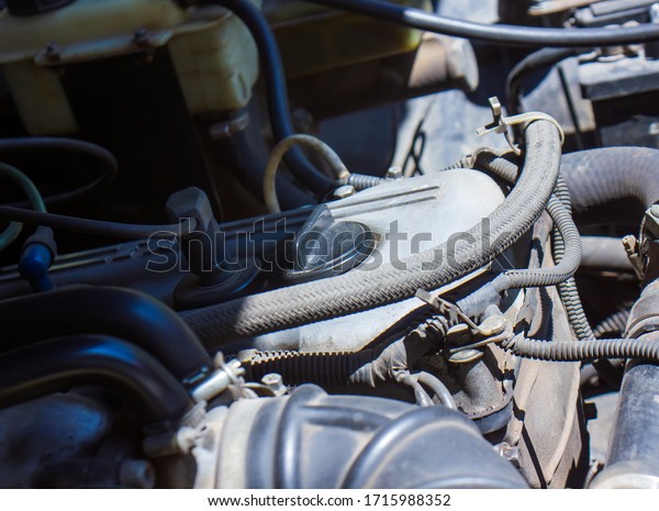 old car engine, engine of an old car,\
supercharger of old muscule car, car engine\
detail