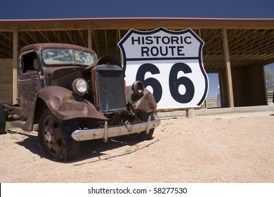 Old Car In The Famous Route 66 Road In USA