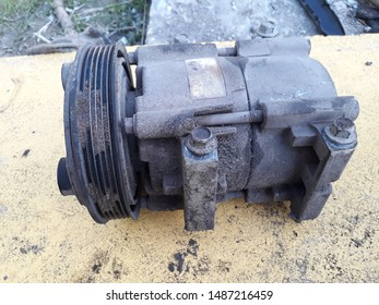 Old Car Parts. Car Air Conditioning Compressor.