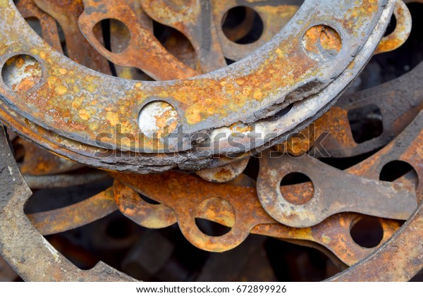 Old car spare parts (selective focus),\
automobile industry.