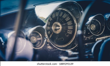 Old Car Speedometer And Odometer