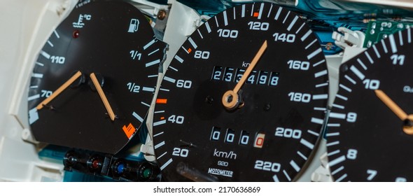 Old Car Speedometer,odometer. Speed Indicator Background.Roration Engine Speed Arrow.Banner.