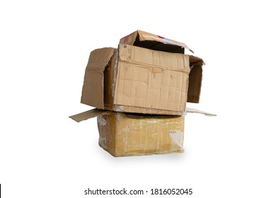 The old cardboard box isolated on a white background. - Powered by Shutterstock