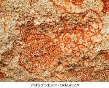Old Carib Arawak rock paintings Caribbean island  cave art  