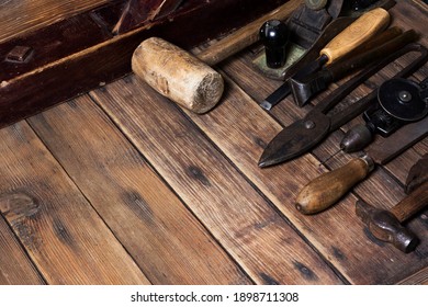 Old Carpenter's Tools For Working With Wood Background