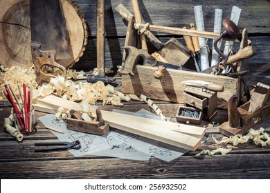 Old carpentry workshop with tools