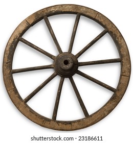 Old Carriage Wood Wheel On White With Clipping Path