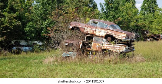 Old Cars In Junk Yard