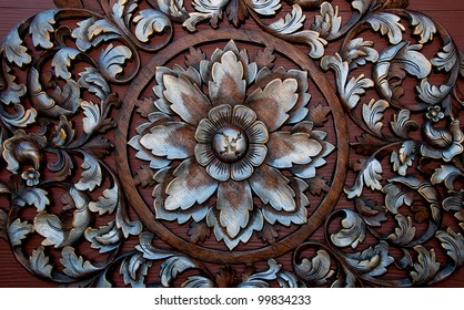 The Old carving wood ornament of flower pattern thai style