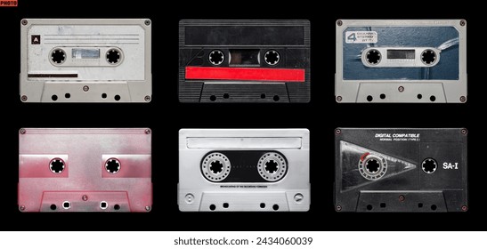 Old cassette tape collection with no label. audio cassette mockup templates