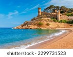 Old castle and beach in Tossa de Mar in Catalonia, Spain, Europe