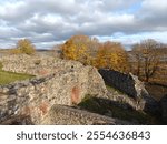 Old castle ruins located in western part of Finland at the lovely autumn day with colorful scenery