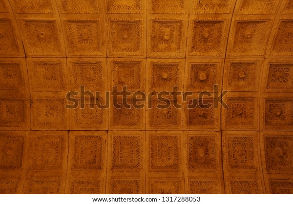 Old Ceiling Orange Square Tiles Concave Stock Photo Edit