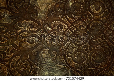 Old celtic pattern texture on stone with Moss - vintage background. Natural stone with antique celtic symbols. Mythological Seamless pattern design in medieval style.