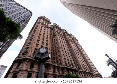 
Old Center Of Sao Paulo, Brazil With The Traditional Building In The City,  Martinelli (brown) And Altino Arantes (white)