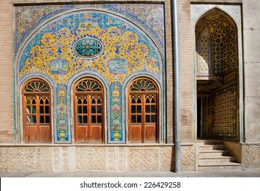 Old ceramic tiles on the wall of the royal palace Golestan in Tehran, Iran. Golestan Palace is the oldest groups of buildings in Teheran, became the seat of government of the Qajar family in 1779.