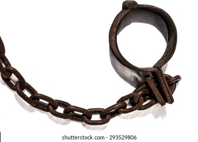 Old chains, or shackles, used for locking up prisoners or slaves between 1600 and 1800. 