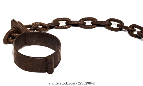 Old chains, or shackles, used for locking up prisoners or slaves between 1600 and 1800. 