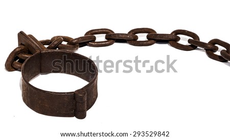 Old chains, or shackles, used for locking up prisoners or slaves between 1600 and 1800. 