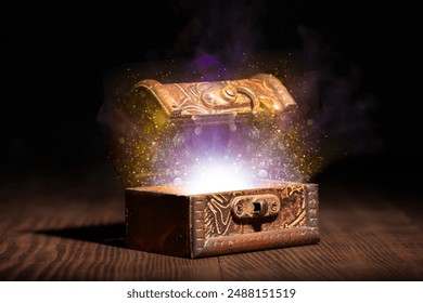 Old chest with magic lights inside