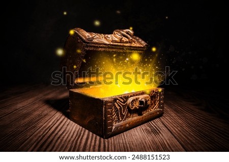Old chest with magic lights inside