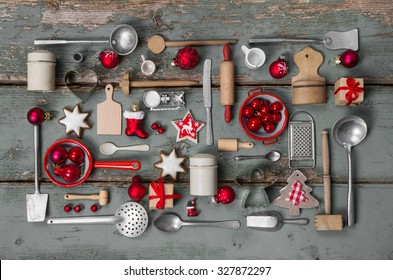 Old children toys of the kitchen. Vintage or country style with nostalgia decoration for Christmas.