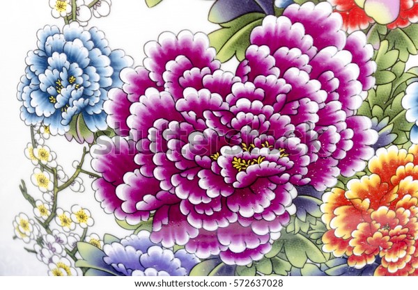 Old Chinese Flowers Pattern Style Painting Stock Photo (Edit Now) 572637028