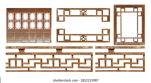 Old Chinese Wooden Door Isolated On White Background