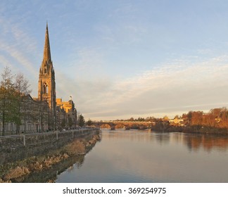 Old church on the bank of the river Tay in Perth, Scotland