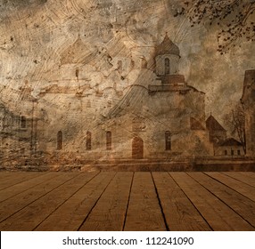 Old Church On Grunge Wall