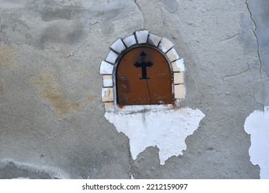 Old Church Window With Cross.