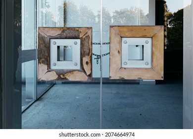 Old Cinema Entrance Door Locked With Chains