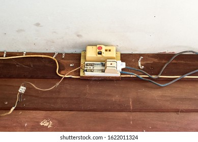 Old Circuit Breaker On Wooden Wall House 