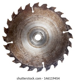 Old circular saw blade isolated on white 