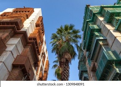 Old City In Jeddah, Saudi Arabia Known As Historical Jeddah. Ancient Building In UNESCO World Heritage Historical Village Al Balad.Saudi Arabia 