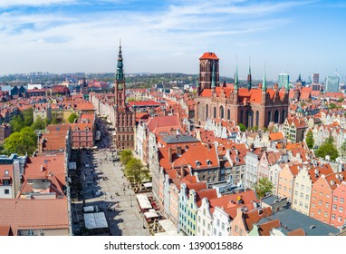 Gdańsk - the old city seen from the air. Długi Targ and St. Mary's Basilica in Gdansk.