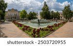 Old city square  in Ruse (Rousse, Russe) on the right bank of the Danube river  in northeast Bulgaria. Known for its Neo-Baroque and Neo-Rococo architecture