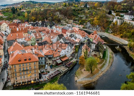 Old city view in fall. Czech krumlov. Traveling in Europe. The city in Czech Republic, sights. Autumn in the city