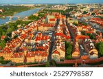 Old city in Warsaw with red roofs, Poland from above. Travel outdoor european background