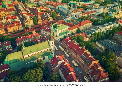 Old city in Warsaw with red roofs, Poland from above. Travel outdoor european background