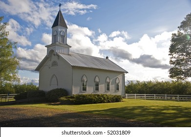Old clapboard white rural church in Willamette Valley, Oregon, Oak Grove